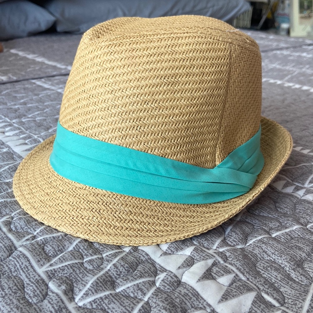 Charlotte Russe Woven Fedora with Turquoise Trim